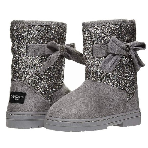 bebe Girls Glitter Winter Boots | Gray | Size 8 Toddler | Side Bow | NEW - Picture 1 of 5